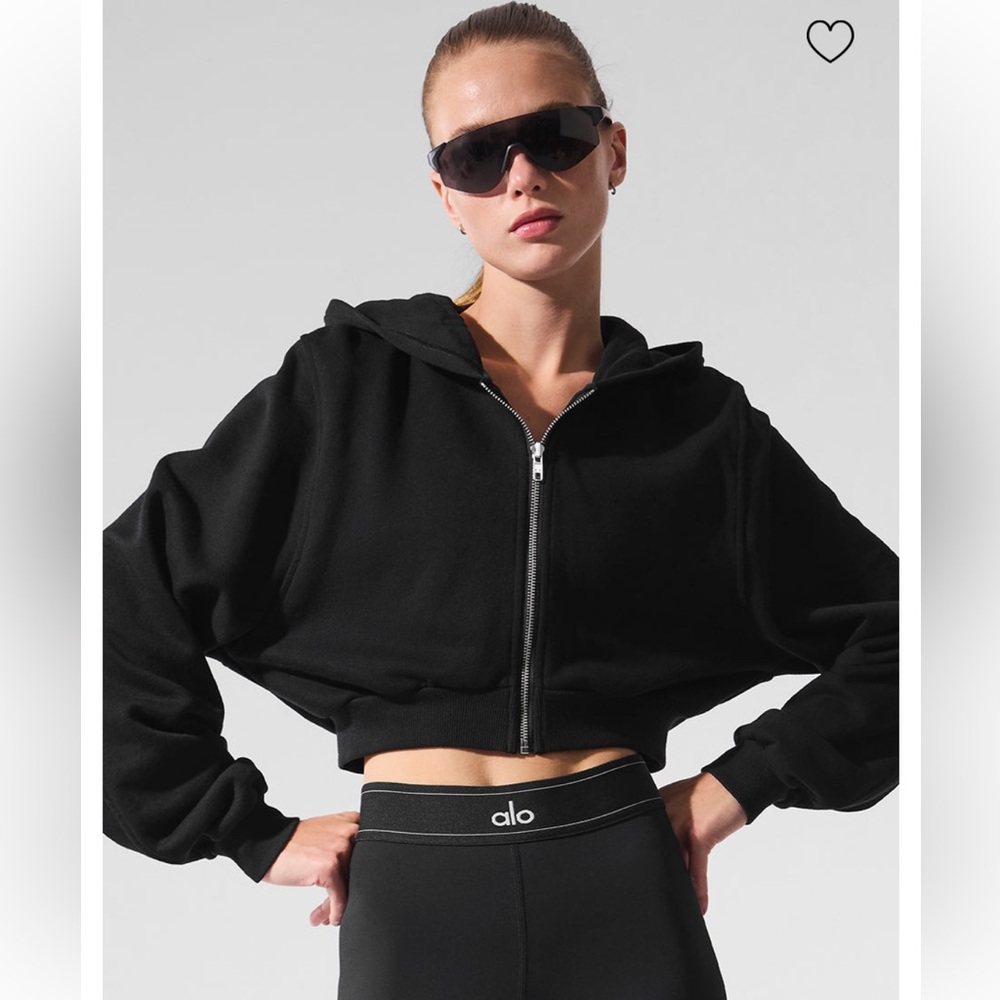 ALO Yoga Black Cropped Zip Hoodie Jacket